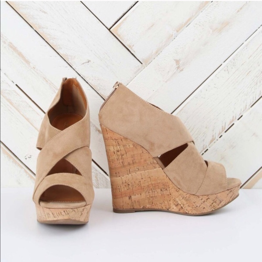Altar’d State Nude Suede Cork Wedges